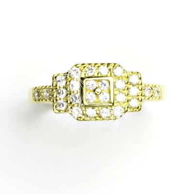 Zlatý prsten, žluté i bílé zlato, prstýnek s čirými zirkony, VR 210