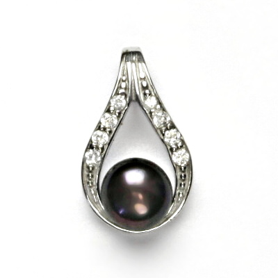 Zlatý přívěšek, bílé zlato, přírodní černá perla, 8 mm, přívěšek, P 1411 