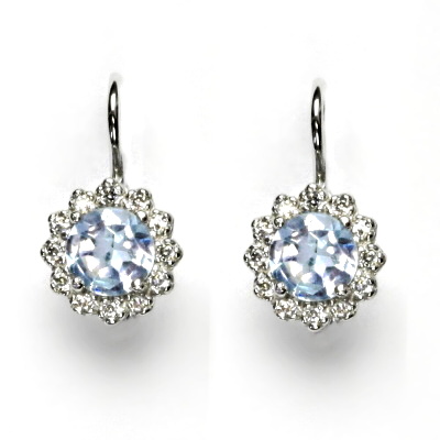 Zlaté náušnice, bílé i žluté zlato, přírodní topaz sky a čiré zirkony - NK 1495