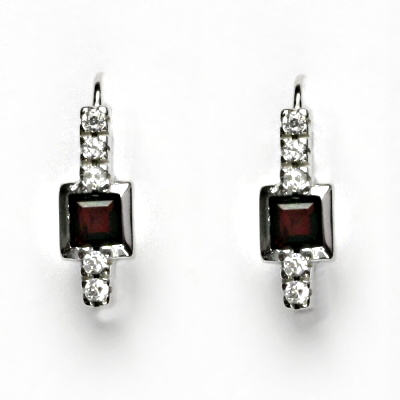 Zlaté náušnice, bílé i žluté zlato, přírodní granát - VE 37 