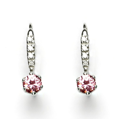 Zlaté náušnice, bílé i žluté zlato, zirkony čiré a pink - VE 10