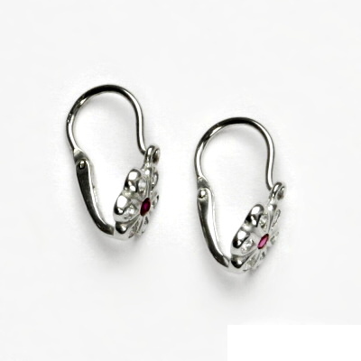 Zlaté dětské náušnice, zirkony čiré a rubín, bílé zlato, VE 251 (252)