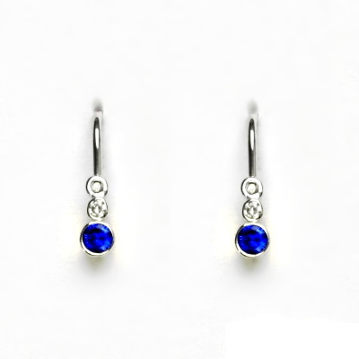 Dětské zlaté náušnice, bílé zlato, zirkon čirý a spinel - VE 179