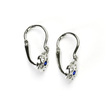 Zlaté dětské náušnice, kytička, čiré zirkony, zirkon spinel, VE 210