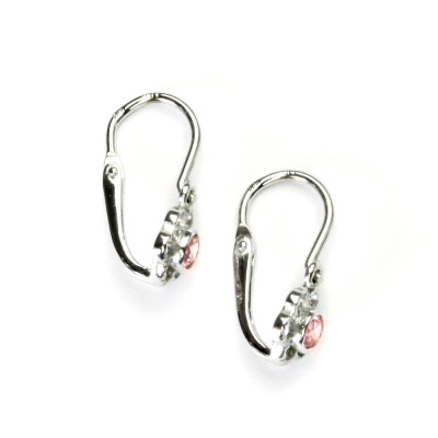 Zlaté dětské náušnice, bílé zlato, kytičky, růzový zirkon, VE 197 