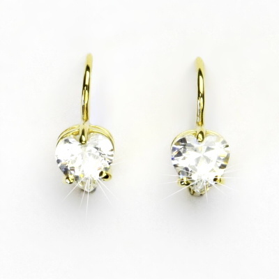 Zlaté náušnice, žluté i bílé zlato, srdíčka čiré zirkony - NK 1362 