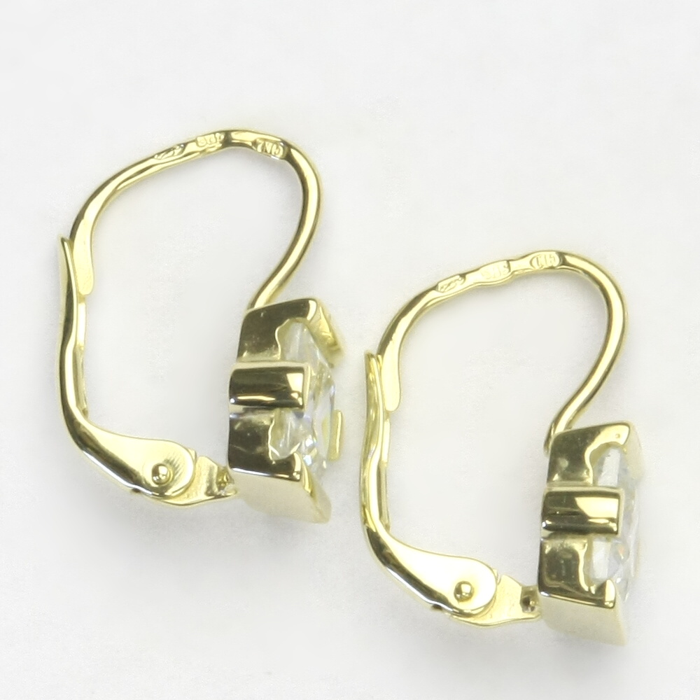 Zlaté náušnice, žluté zlato, čirý zirkon čtverec - VE 182