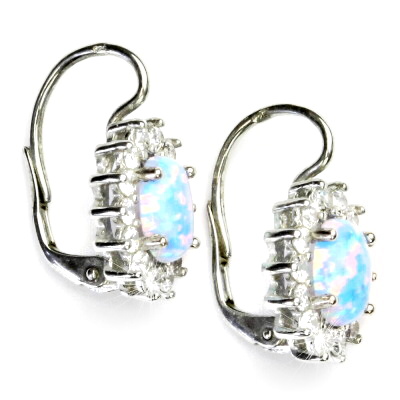  Zlaté náušnice Kate, bílé i žluté zlato světle modrý synt. opál a čiré zirkony - NK 1507