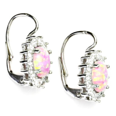 Zlaté náušnice Kate, bílé i žluté zlato, růžový synt. opál a čiré zirkony - NK 1507