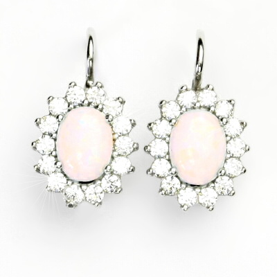 Zlaté náušnice Kate, bílé i žluté zlato, bílý synt. opál a čiré zirkony - NK 1507