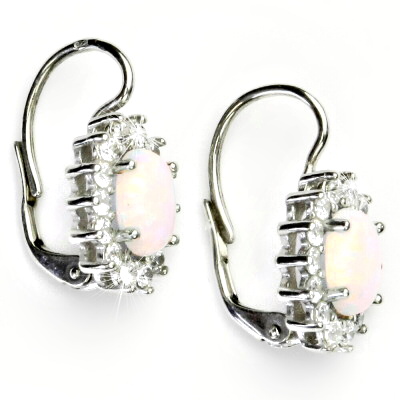 Zlaté náušnice Kate, bílé i žluté zlato, bílý synt. opál a čiré zirkony - NK 1507