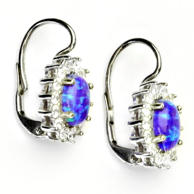 Zlaté náušnice Kate, bílé i žluté zlato,  fialový synt. opál a čiré zirkony - NK 1507