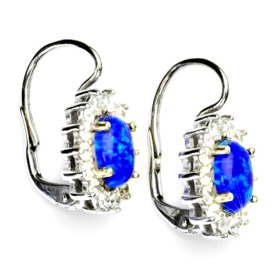  Zlaté náušnice Kate, bílé i žluté zlato, tm. modrý synt. opál a čiré zirkony - NK 1507