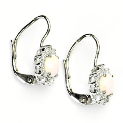 Zlaté náušnice, bílé i žluté zlato, čiré zirkony a bílý synt. opál 5,5 mm - NK 1495 