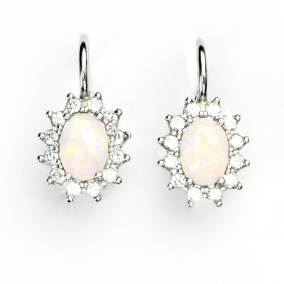Zlaté náušnice Kate, bílé i žluté zlato,synt. bílý opál., čiré zirkony, NK 1480 