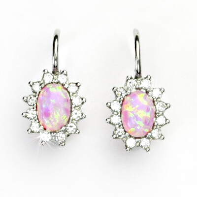 Zlaté náušnice Kate, bílé i žluté zlato,synt. růžový opál., čiré zirkony, NK 1480