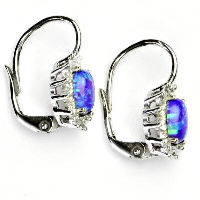 Zlaté náušnice Kate, bílé i žluté zlato,synt. fialový opál, čiré zirkony, NK 1480