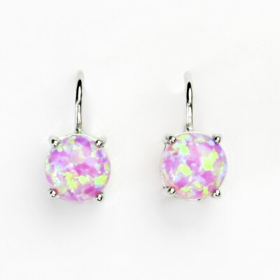 Zlaté náušnice,bílé i žluté zlato,syntetický růžový opál - NK 1252 