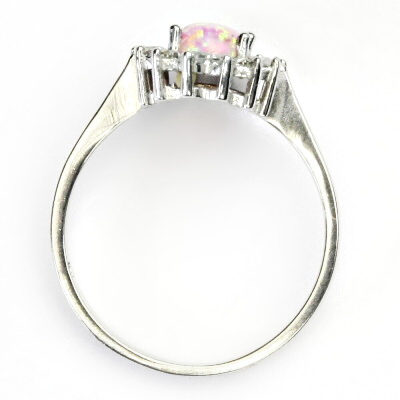 Zlatý prsten Kate, bílé i žluté zlato, růžový syntetický opál - T 1507 