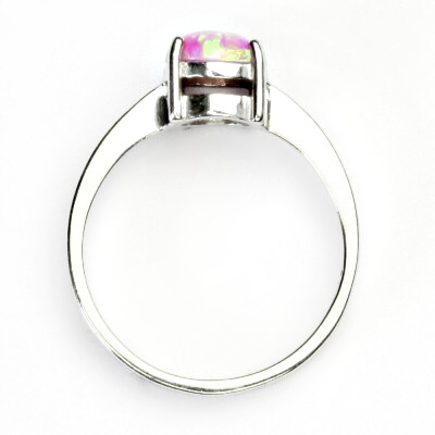 Zlatý prstýnek, bílé i žluté zlato, růžový syntetický opál 7 mm - T 1252 
