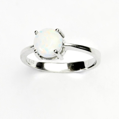 Zlatý prstýnek, bílé i žluté zlato, bílý syntetický opál 7 mm - T 1252 