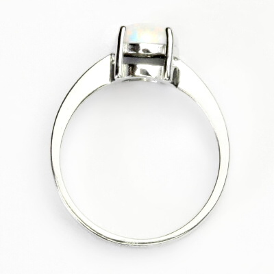 Zlatý prstýnek, bílé i žluté zlato, bílý syntetický opál 7 mm - T 1252 