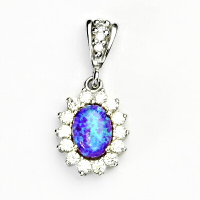 Zlatý přívěsek Kate, bílé i žluté zlato, syntetický fialový opál a čiré zirkony - P 1507/2