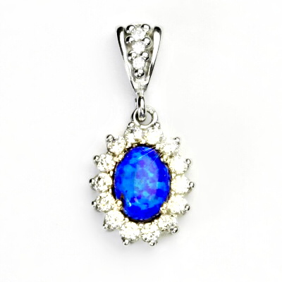 Zlatý přívěsek Kate, bílé i žluté zlato, synt. tm. modrý opál a čiré zirkony - P 1507/2