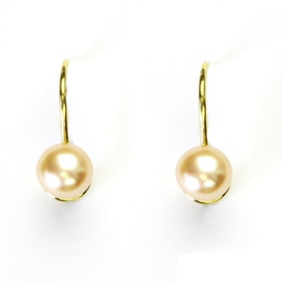 Zlaté náušnice, žluté i bílé zlato, lososová přírodní říční perla - NK 1183 6 mm