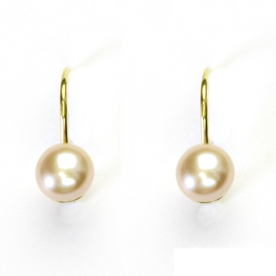 Zlaté náušnice, žluté i bílé zlato, růžová přírodní říční perla - NK 1183  6 mm