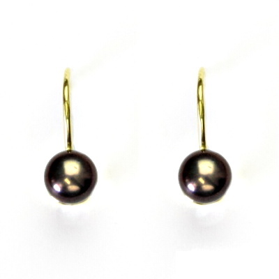 Zlaté náušnice, žluté i bílé zlato, černá přírodní říční perla - NK 1183   6 mm