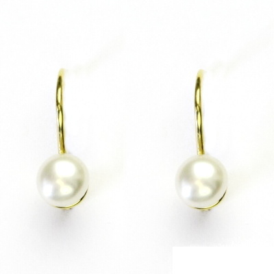 Zlaté náušnice, žluté i bílé zlato, bílá přírodní říční perla - NK 1183  6 mm 