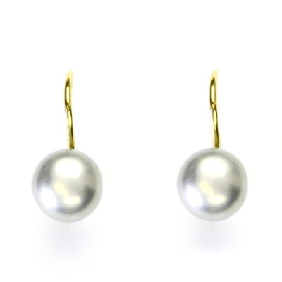 Zlaté náušnice, šedou přírodní říční perla, žluté i bílé zlato - NK 1183  - 7,5 mm