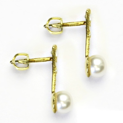 Zlaté náušnice, bílá přírodní říční perla, žluté zlato, NŠ 1241