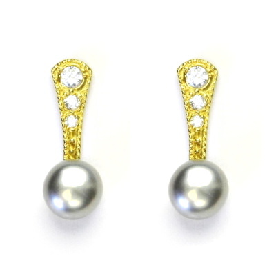 Zlaté náušnice, šedá přírodní říční perla, žluté zlato, NŠ 1241 