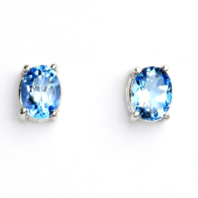 Zlaté náušnice, bílé i žluté zlato, přírodní topaz swiss 8x6 mm - NŠ 1245 