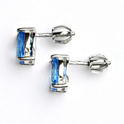Zlaté náušnice, bílé i žluté zlato, přírodní topaz swiss 8x6 mm - NŠ 1245 