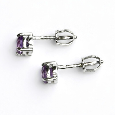Zlaté náušnice, přírodní ametyst, bílé zlato - NŠ 1251