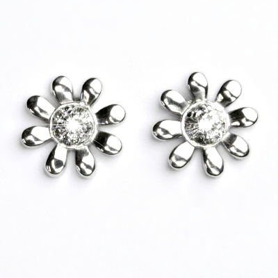 Zlaté náušnice kytičky, bílé a žluté zlato, kytičky - VE 118