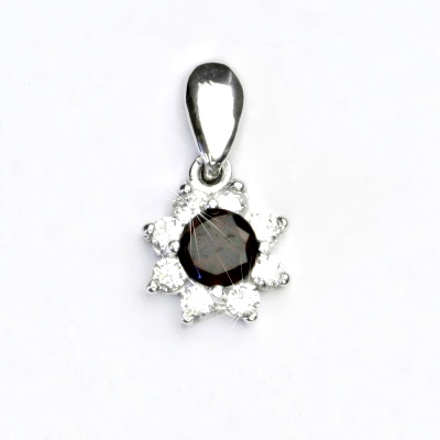 Zlatý přívěsek, bílé zlato, kytka, přívěsek s přírodním granátem, VP 135 