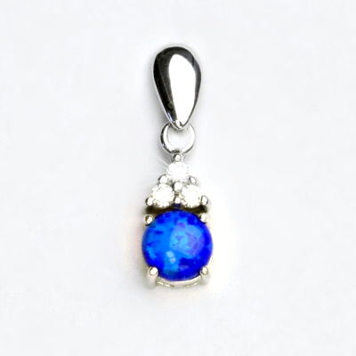 Zlatý přívěsek ,bílé i žluté zlato, čiré zirkony a tmavě modrý opál 6 mm - VP 126