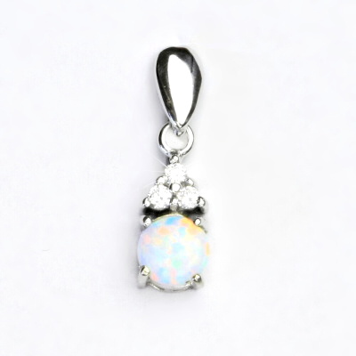 Zlatý přívěsek, bílé i žluté zlato, čiré zirkony a bílý synt. opál 6 mm - VP 126 