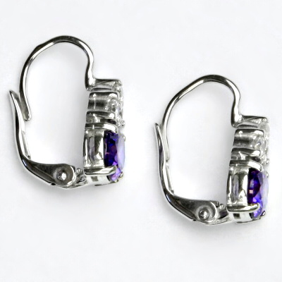 Stříbrné náušnice, zirkony čiré a ametyst - VE 168 