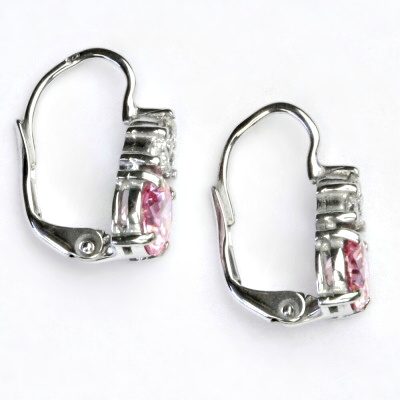 Stříbrné náušnice, zirkony čiré a pink - VE 168 