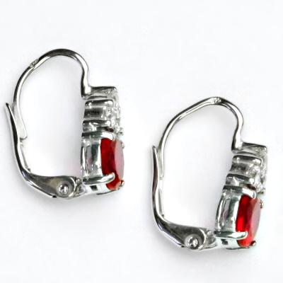 Zlaté náušnice, bílé i žluté zlato, zirkony čiré a rubín - VE 168 