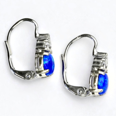 Zlaté náušnice, bílé i žluté zlato, čiré zirkony a tmavě modrý synt. opál - VE 168 