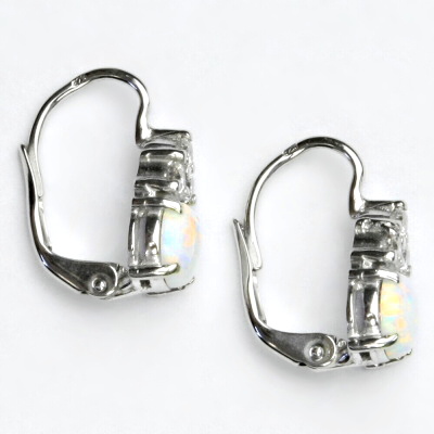 Stříbrné náušnice, čiré zirkony a bílý syntetický opál - VE 168 