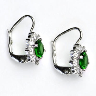Stříbrné náušnice, čiré a zelené zirkony - VE 61 