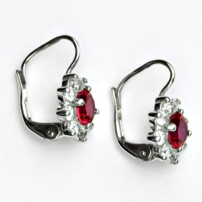 Stříbrné náušnice, čiré zirkony a zirkony rubíny - VE 61 