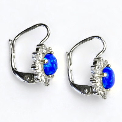 Stříbrné náušnice, čiré zirkony a syntetický tmavě modrý opál - VE 61 